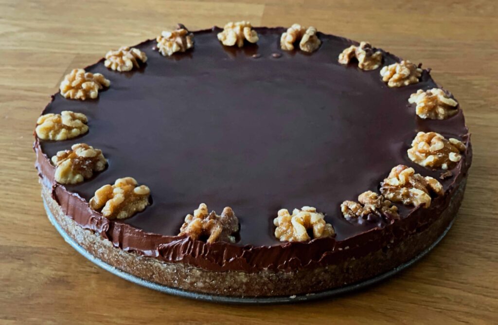 walnut cake with chocolate ganache