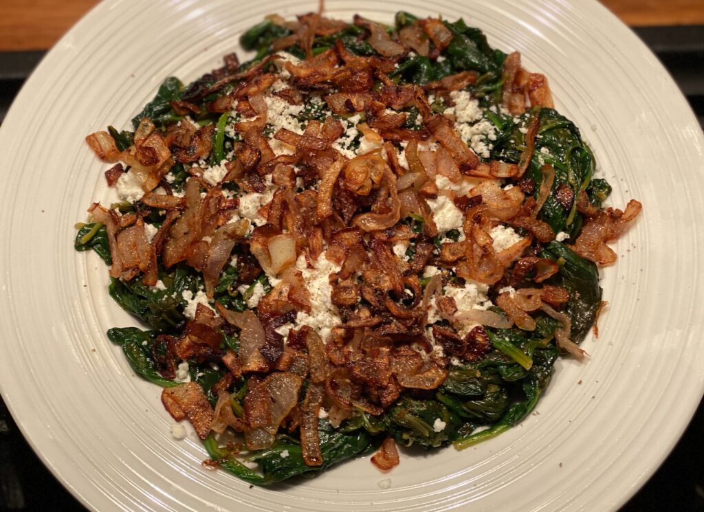 spinach with shallots and feta