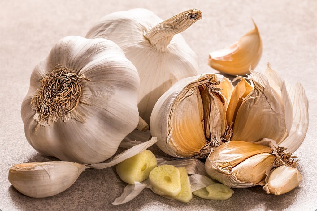 fresh garlic bulbs and cloves